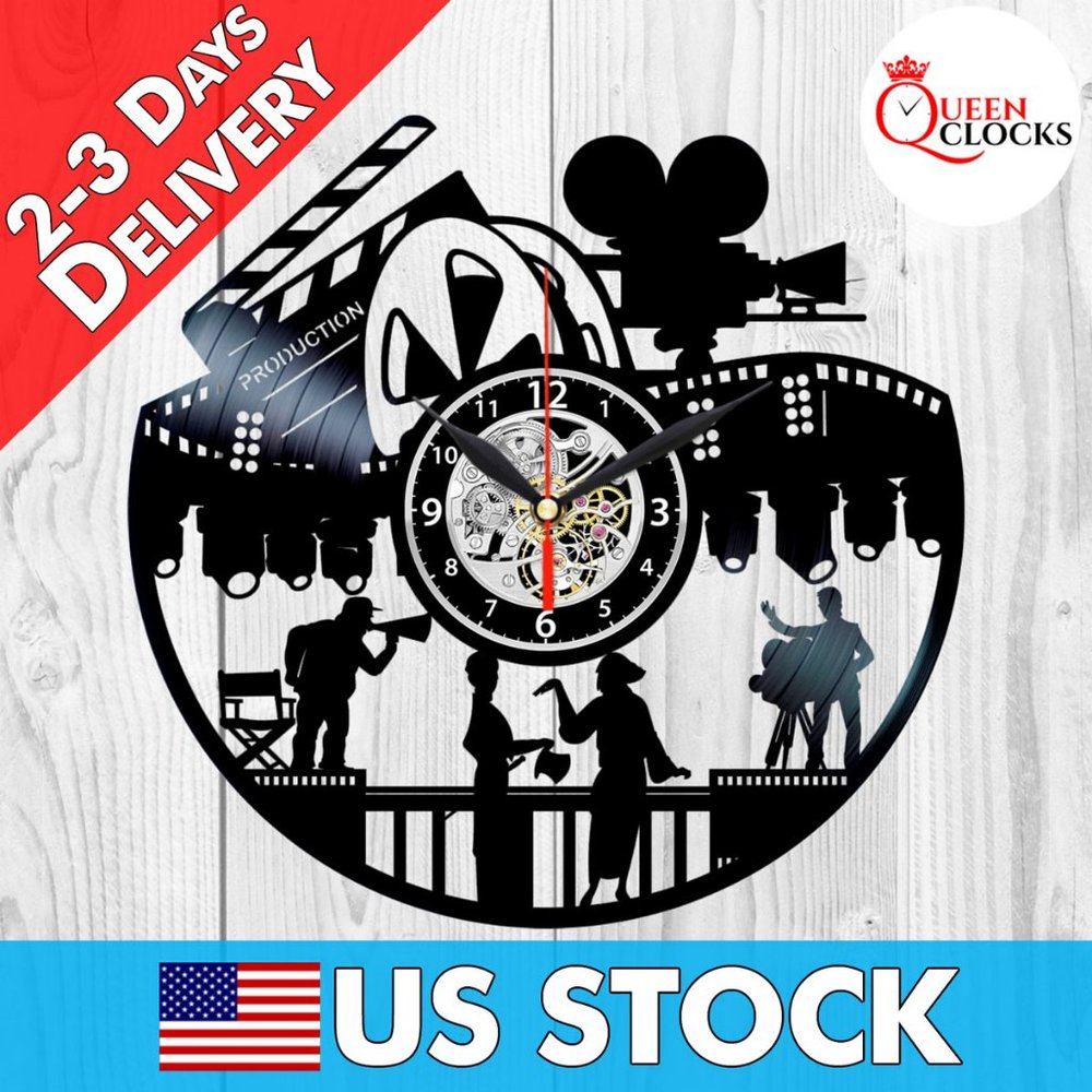 Cinema Vinyl Wall Clock Movie Decor Gifts For Men